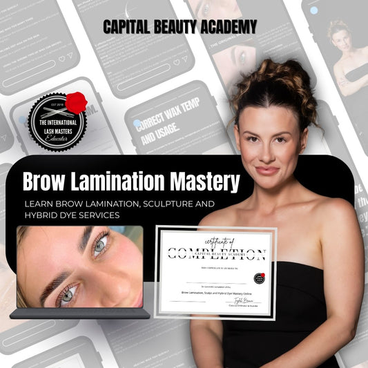 Brow lamination online training course cover by Capital Beauty Academy
