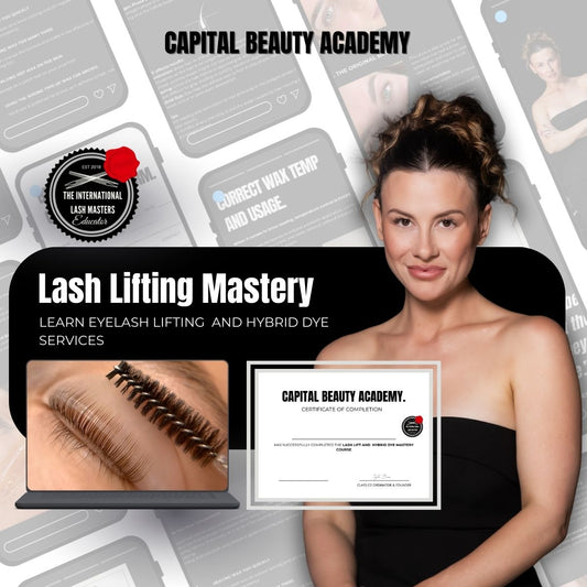 Lash lift and hybrid dye online training course cover by Capital Beauty Academy
