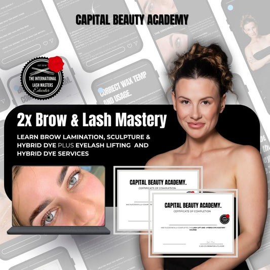 Lash lift and brow lamination online training course cover by Capital Beauty Academy
